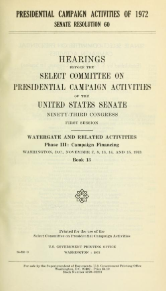 Watergate hearing report cover sheet