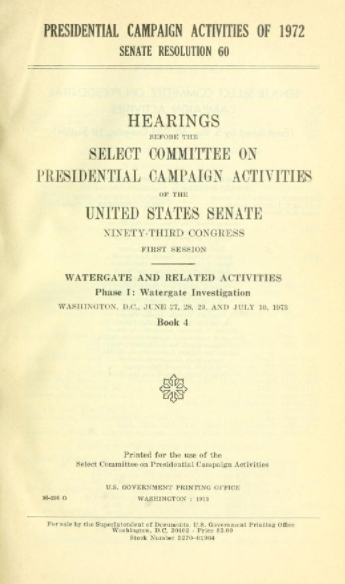 Watergate hearing report cover sheet