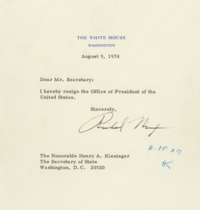 Richard Nixon's signed statement of resignation